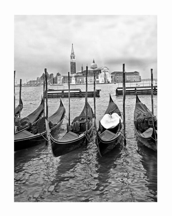 Gondolas at Rest bw VENEZIA ITALIA copy scaled